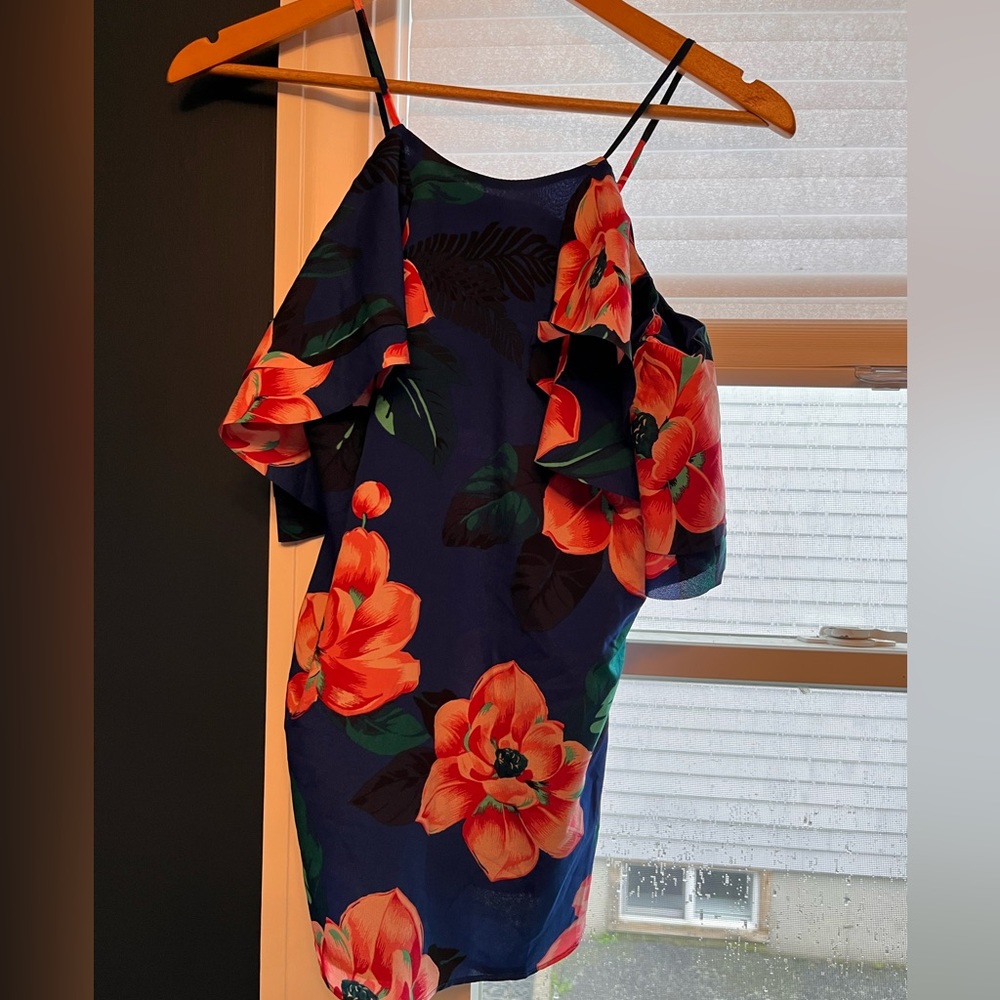 Floral mini dress. Cami off the shoulder.